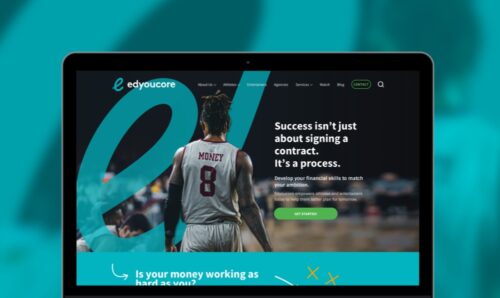 Edyoucore Homepage Web Design - Basketball player walking onto the court with quote "Success isn't just about signing a contract. It's a process."